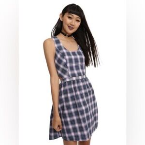 Hot Topic Plaid Skater Dress with Cutouts Small